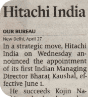 Hindu Business Line covers the appointment of Hitachi India's new MD